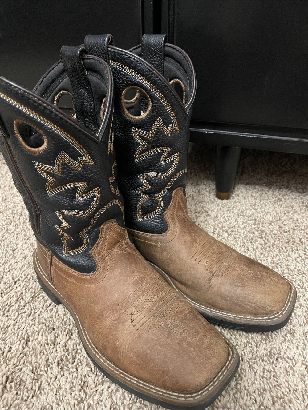 Kids Two-Tone Brown and Black Western-Style Pull-On Boots
